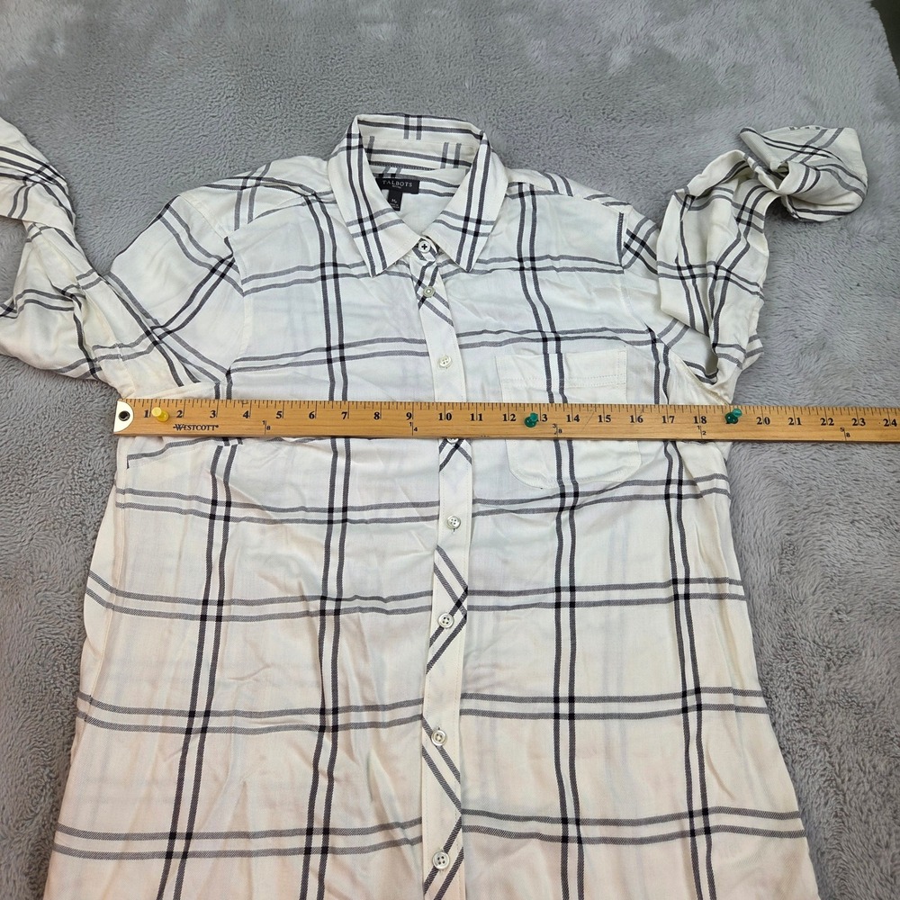 Talbots Button Down Shirt Womens MP Plaid Long Sleeve Rayon Blouse Ivory Black - Picture 4 of 6